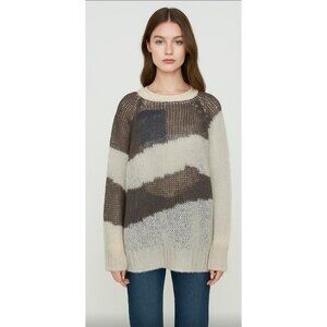 Theopen Product Boho Knit Mesh Sweater Multicolor Slouchy Pullover Artsy Grunge